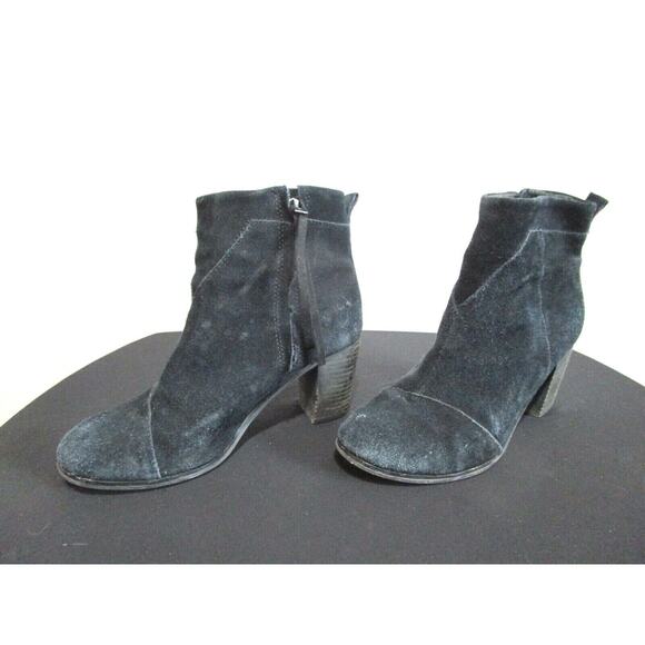 Tom's Black Suede Side Zip Block Heel Ankle Booties Women Size 7.5 - Picture 3 of 10